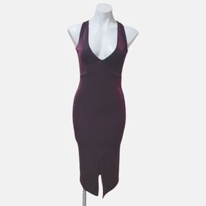 ASOS Sexy Wine Bodycon Dress Women's Sz 0 Plunge V Neck Party Dress Sleeveless